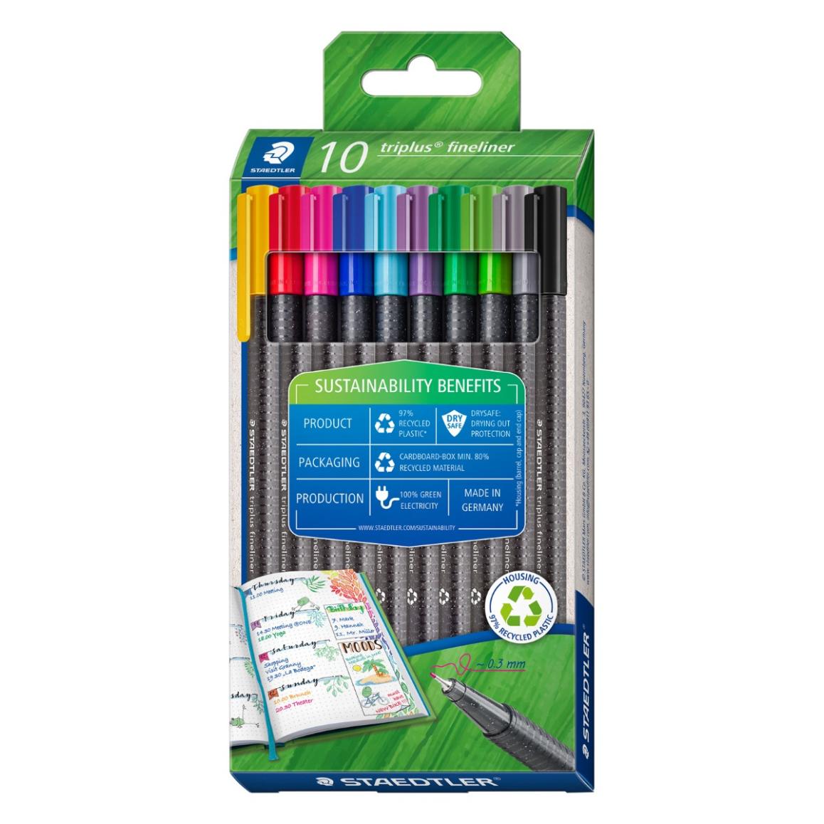 Комплект тънкописци Staedtler 334 rPP, 10 цвята