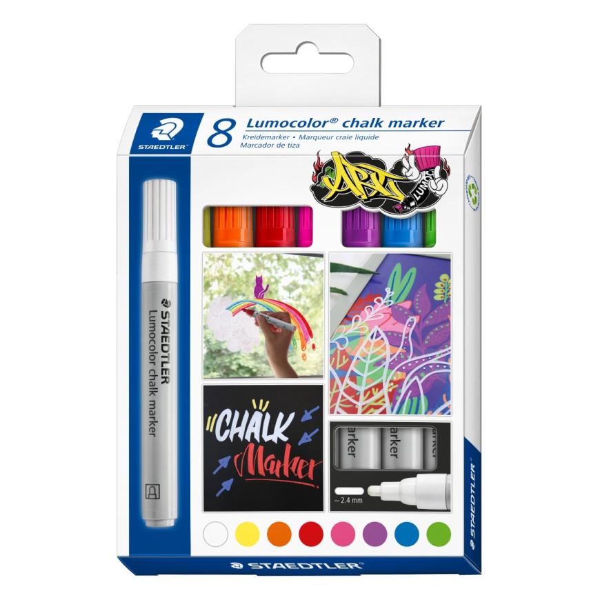 Комплект тебеширен маркер Staedtler Lumocolor 344, 8 цвята