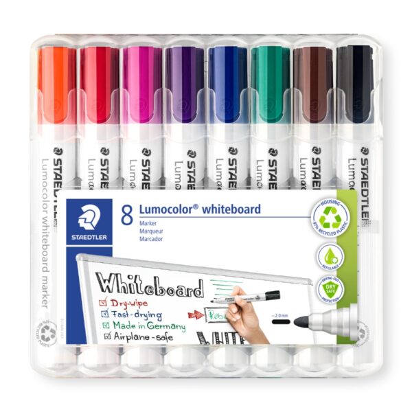 Комплект Маркери Staedtler Lumocolor 351 за бяла дъска, обли, 8 цвята