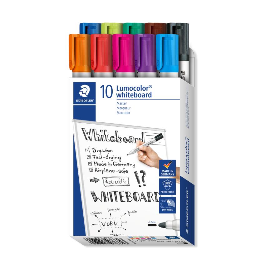 Комплект м-ри Staedtler Lumocolor 351 за бяла д,об,10цв