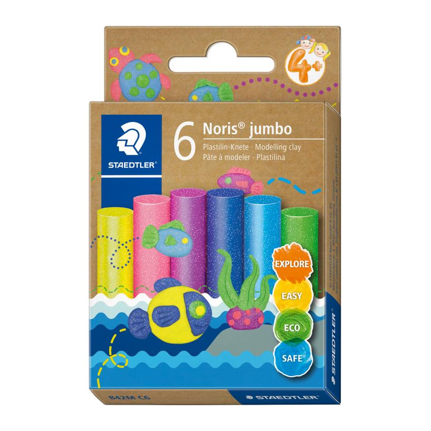 Пластилин Staedtler Noris Jumbo, 6 цвята, glitter