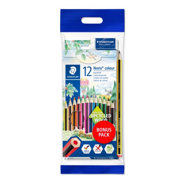 Комплект цветни моливи Staedtler NC 185, 12 цвята+1 Noris+гума