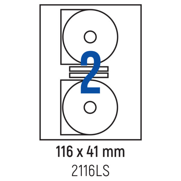 Етикети лепящи за CD, 2 бр., Ø 116.0x41.0 мм, 100 л., A4